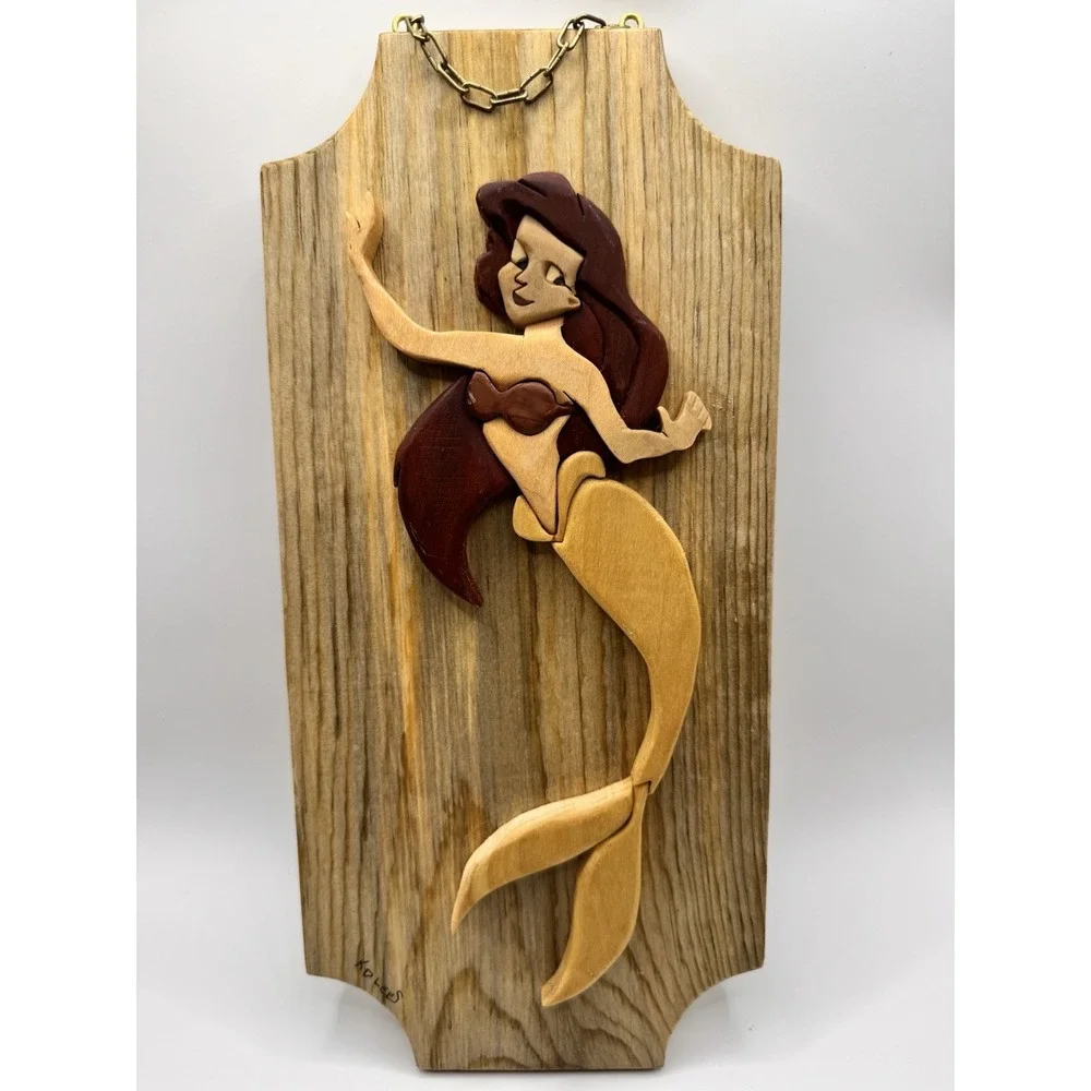 Wood‎ Mermaid Wall Hanging Plaque Hand Carved Nautical Beach Coastal Decor